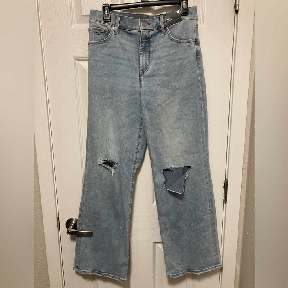 *Express New Light Wash Wide Leg High Rise Ripped 8 Short Denim Jeans #A
